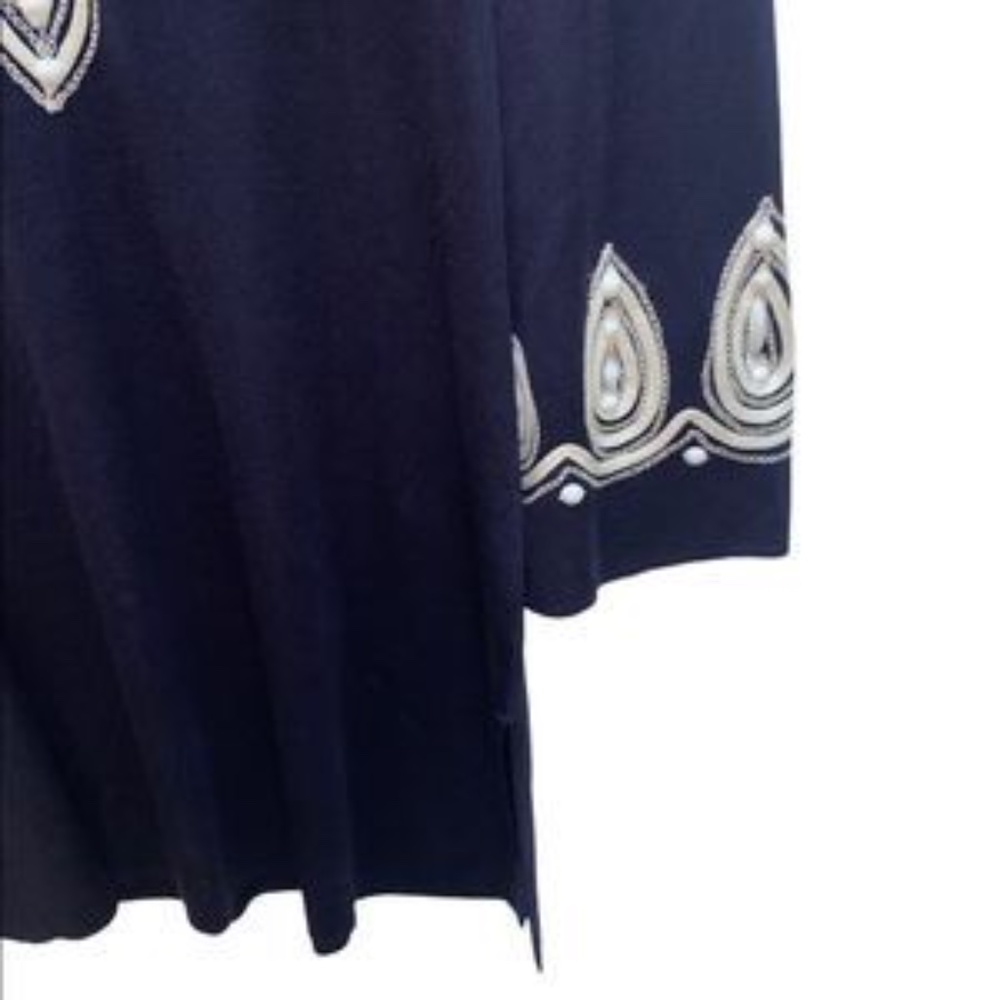 MING WANG Beaded Embellished V Neck Tunic Women’s Top Navy Blue - Picture 3 of 6